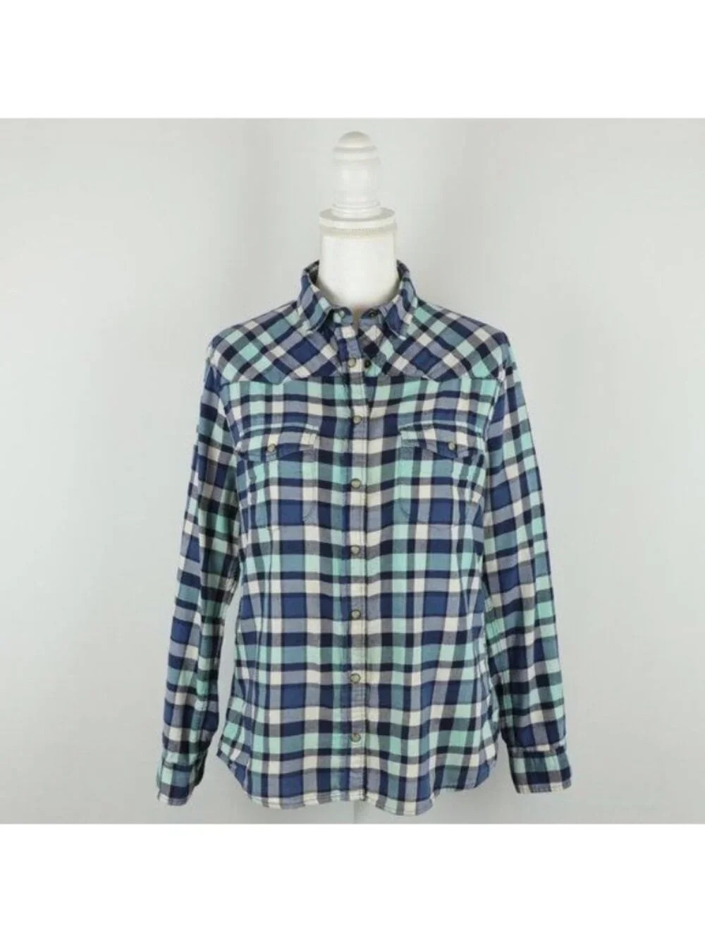 Women's Plaid Button-Down Shirt in Blue & Mint